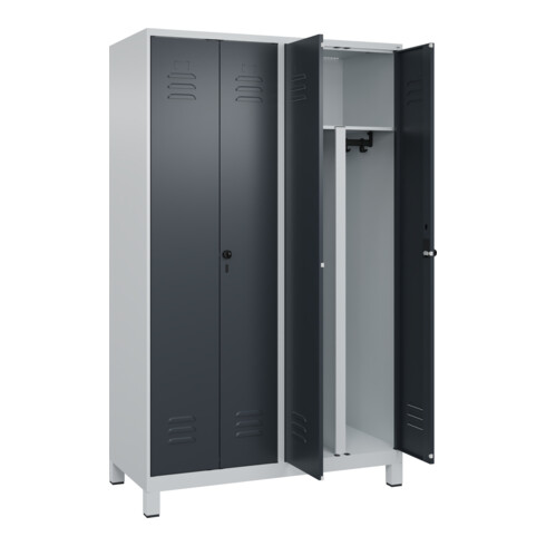 C+P PSA Doppel-Spind Classic PLUS, Füße, 4 Abteile, 1950x1200x500mm, 7035/7016 Verschluss Sicherheits-Drehriegel