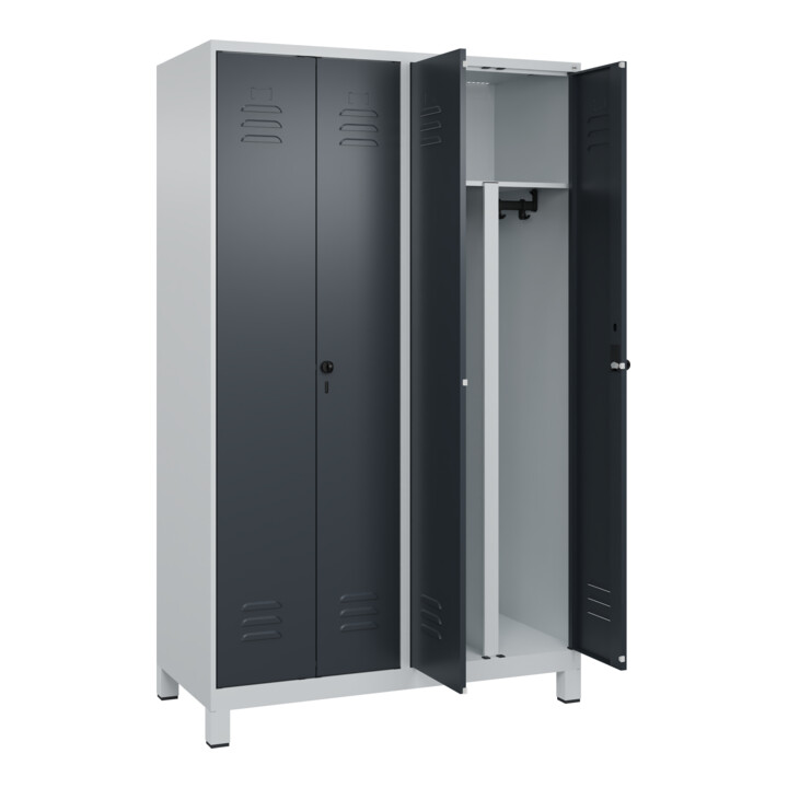 C+P PSA Doppel-Spind Classic PLUS, Füße, 4 Abteile, 1950x1200x500mm, 7035/7016 Verschluss Sicherheits-Drehriegel
