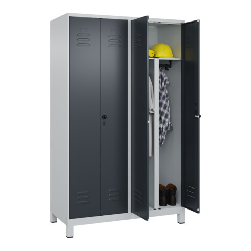 C+P PSA Doppel-Spind Classic PLUS, Füße, 4 Abteile, 1950x1200x500mm, 7035/7016 Verschluss Sicherheits-Drehriegel