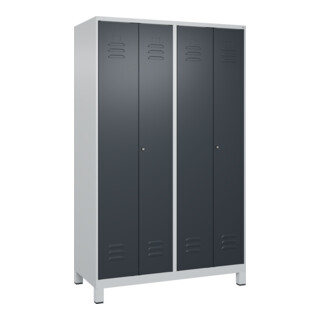 C+P PSA Doppel-Spind Classic PLUS, Füße, 4 Abteile, 1950x1200x500mm, 7035/7016 Verschluss Zylinderschloss