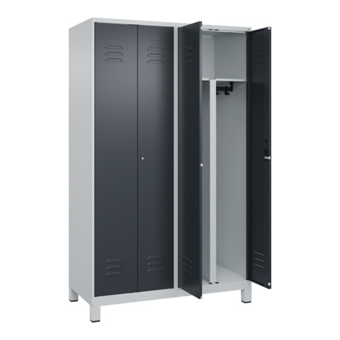 C+P PSA Doppel-Spind Classic PLUS, Füße, 4 Abteile, 1950x1200x500mm, 7035/7016 Verschluss Zylinderschloss