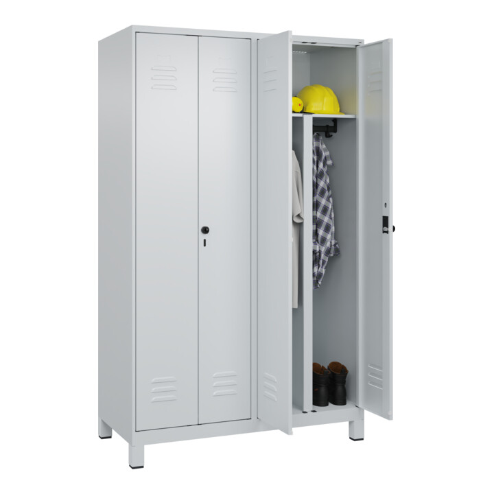 C+P PSA Doppel-Spind Classic PLUS, Füße, 4 Abteile, 1950x1200x500mm, 7035/7035 Verschluss Sicherheits-Drehriegel