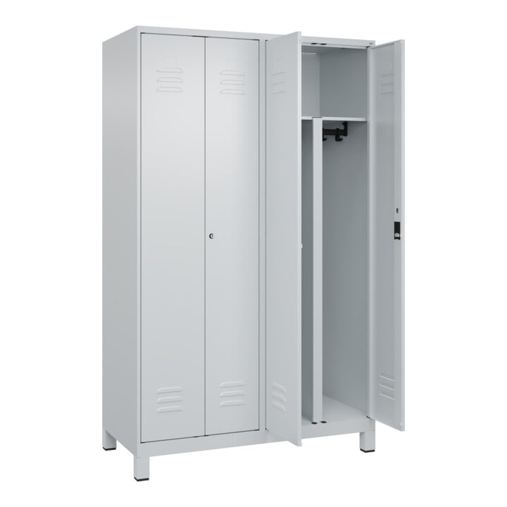 C+P PSA Doppel-Spind Classic PLUS, Füße, 4 Abteile, 1950x1200x500mm, 7035/7035 Verschluss Zylinderschloss