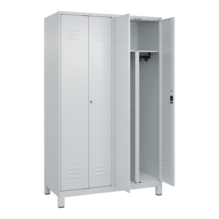 C+P PSA Doppel-Spind Classic PLUS, Füße, 4 Abteile, 1950x1200x500mm, 7035/7035 Verschluss Zylinderschloss