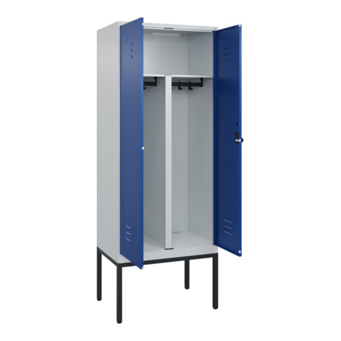 C+P PSA Doppel-Spind Classic PLUS, Gestell, 2 Abteile, 2120x800x500mm, 7035/5010 Verschluss Sicherheits-Drehriegel