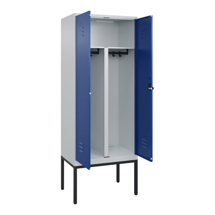 C+P PSA Doppel-Spind Classic PLUS, Gestell, 2 Abteile, 2120x800x500mm, 7035/5010 Verschluss Sicherheits-Drehriegel