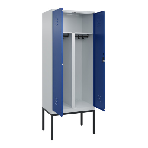 C+P PSA Doppel-Spind Classic PLUS, Gestell, 2 Abteile, 2120x800x500mm, 7035/5010 Verschluss Zylinderschloss