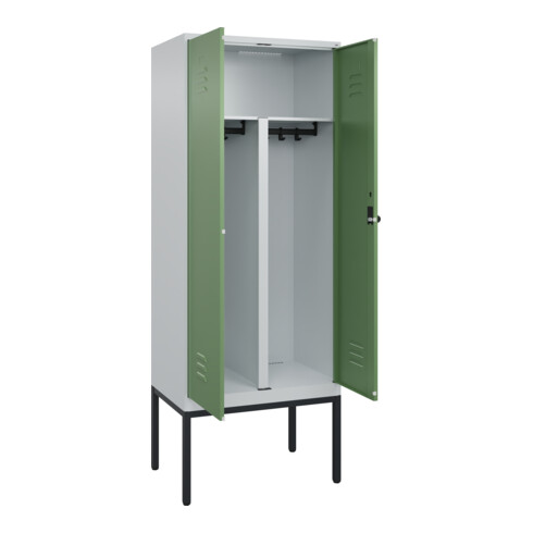 C+P PSA Doppel-Spind Classic PLUS, Gestell, 2 Abteile, 2120x800x500mm, 7035/6011 Verschluss Sicherheits-Drehriegel