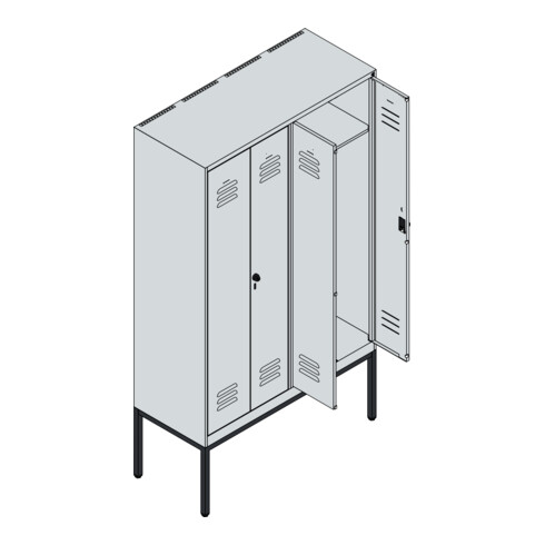 C+P PSA Doppel-Spind Classic PLUS, Gestell, 4 Abteile, 2120x1200x500mm, 7035/501 Verschluss Sicherheits-Drehriegel