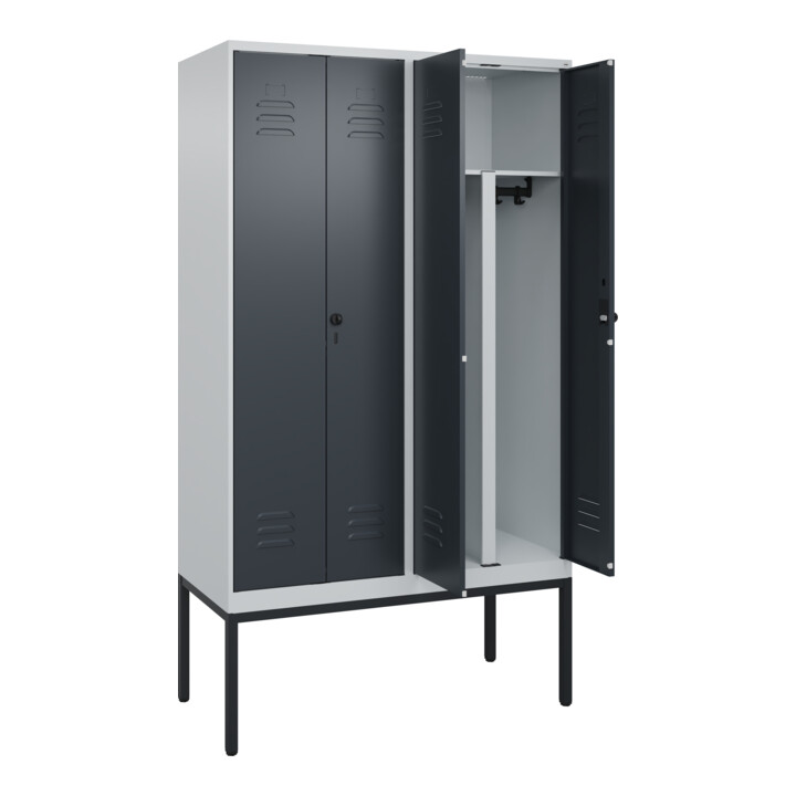 C+P PSA Doppel-Spind Classic PLUS, Gestell, 4 Abteile, 2120x1200x500mm, 7035/701 Verschluss Sicherheits-Drehriegel