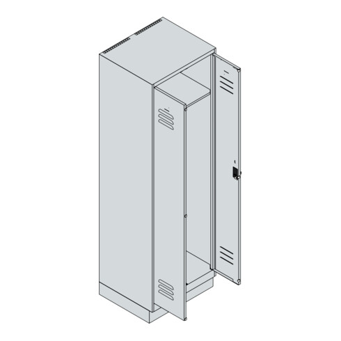 C+P PSA Doppel-Spind Classic PLUS, Sockel, 2 Abteile, 1950x600x500mm, 7035/2004 Verschluss Sicherheits-Drehriegel