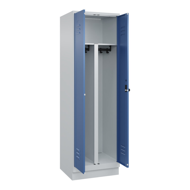 C+P PSA Doppel-Spind Classic PLUS, Sockel, 2 Abteile, 1950x600x500mm, 7035/5023 Verschluss Sicherheits-Drehriegel