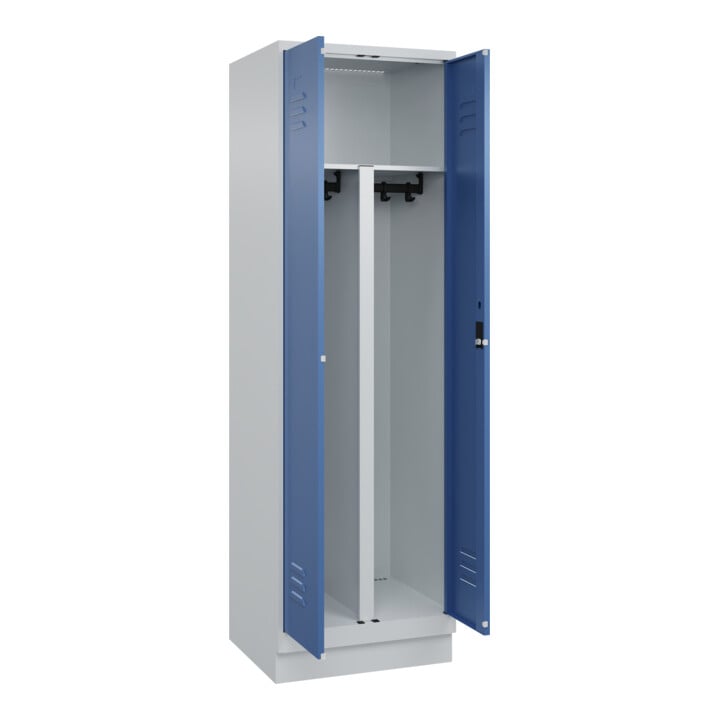 C+P PSA Doppel-Spind Classic PLUS, Sockel, 2 Abteile, 1950x600x500mm, 7035/5023 Verschluss Zylinderschloss
