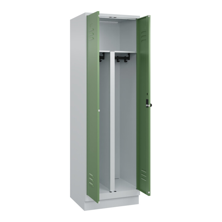 C+P PSA Doppel-Spind Classic PLUS, Sockel, 2 Abteile, 1950x600x500mm, 7035/6011 Verschluss Sicherheits-Drehriegel