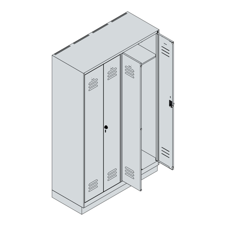 C+P PSA Doppel-Spind Classic PLUS, Sockel, 4 Abteile, 1950x1200x500mm, 7035/7016 Verschluss Zylinderschloss
