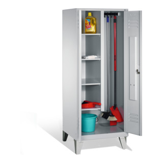 C+P Putzmittel-Spind Classic auf Füßen 2 Abteile Front Lichtgrau Korpus Lichtgrau