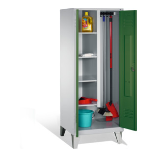 C+P Putzmittel-Spind Classic auf Füßen 2 Abteile Front Resedagrün Korpus Lichtgrau