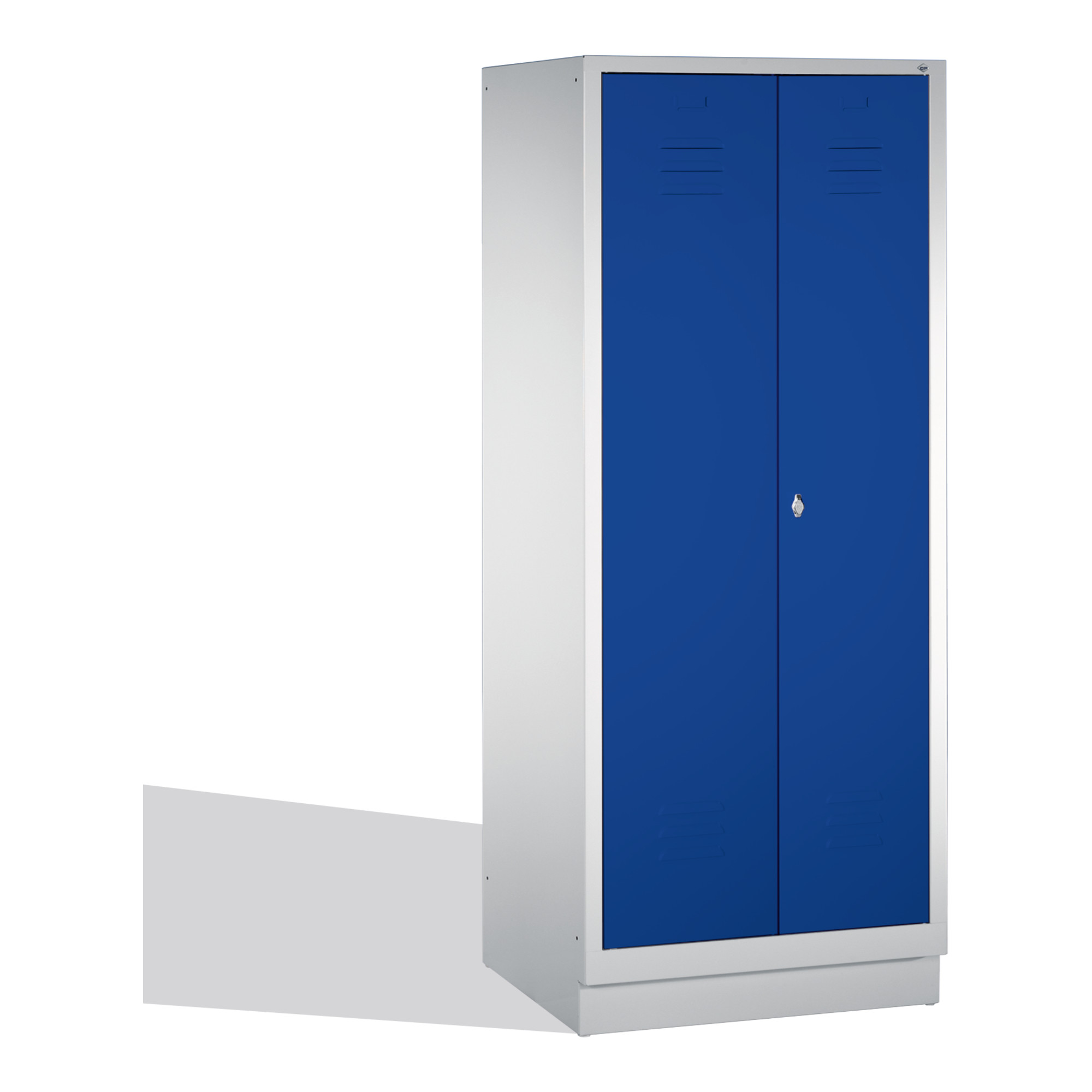 C+P Putzmittel-Spind Classic auf Sockel, 2 Abteile, H1850xB810xT500mm Front Enzianblau Korpus Lichtgrau ; C + P Möbelsysteme