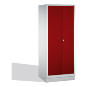 C+P Putzmittel-Spind Classic auf Sockel 2 Abteile Front Rubinrot Korpus Lichtgrau