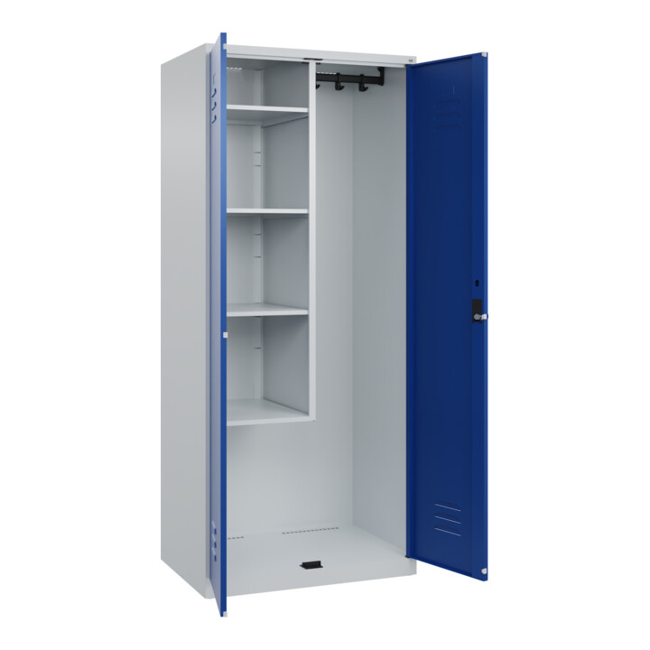 C+P Putzmittel-Spind Classic PLUS, 2 Abteile, 1850x800x500mm, 7035/5010 Verschluss Sicherheits-Drehriegel