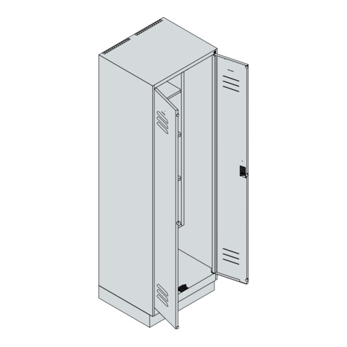 C+P Putzmittel-Spind Classic PLUS, Sockel, 2 Abteile, 1950x600x500mm, 7035/5012 Verschluss Sicherheits-Drehriegel