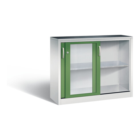 C+P Schiebetürenschrank Acurado, H1000xB1200xT400mm, Front Resedagrün, Korpus Lichtgrau (2046-055)