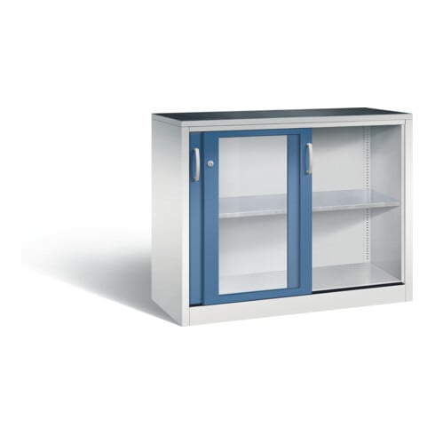 C+P Schiebetürenschrank Acurado, H1000xB1200xT500mm, Front Fernblau, Korpus Lichtgrau (2056-055)