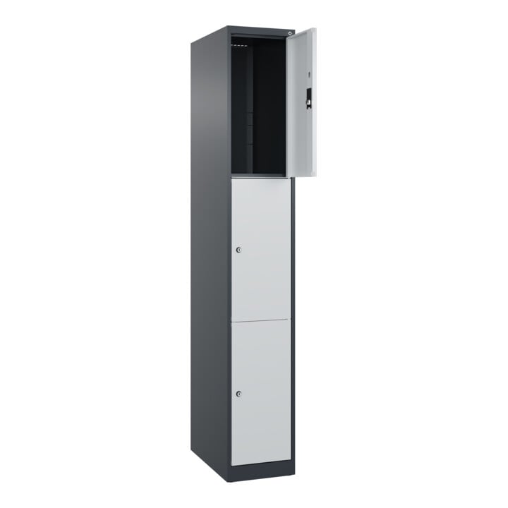C+P Schließfachschrank Classic PLUS, 1 Abteil, 1850x300x500mm, 7016/7035 Innenhöhe Gefach oben (oberes 599 mm Front RAL 7035 Lichtgrau