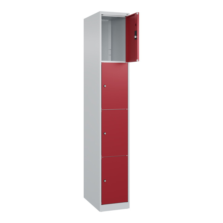 C+P Schließfachschrank Classic PLUS, 1 Abteil, 1850x300x500mm, 7035/3003 Innenhöhe Gefach oben (oberes 453 mm Front RAL 3003 Rubinrot