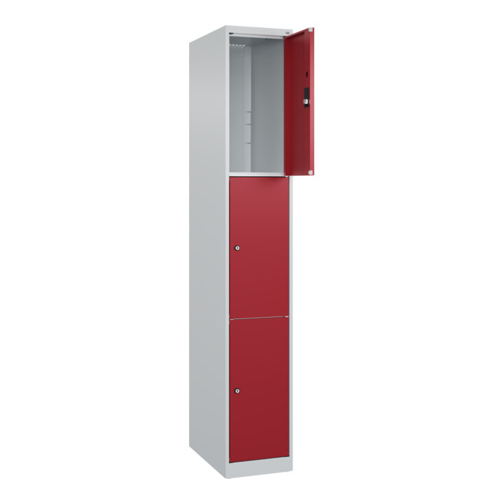 C+P Schließfachschrank Classic PLUS, 1 Abteil, 1850x300x500mm, 7035/3003 Innenhöhe Gefach oben (oberes 599 mm Front RAL 3003 Rubinrot