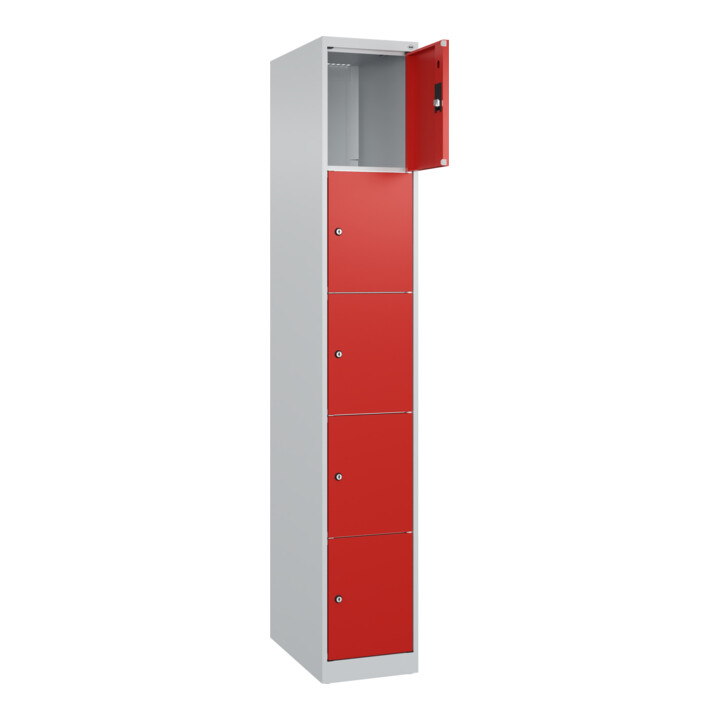 C+P Schließfachschrank Classic PLUS, 1 Abteil, 1850x300x500mm, 7035/3020 Innenhöhe Gefach oben (oberes 365 mm Front RAL 3020 Verkehrsrot