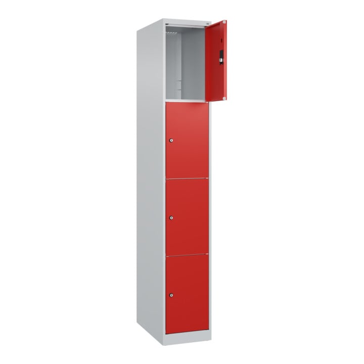 C+P Schließfachschrank Classic PLUS, 1 Abteil, 1850x300x500mm, 7035/3020 Innenhöhe Gefach oben (oberes 453 mm Front RAL 3020 Verkehrsrot