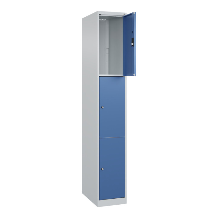 C+P Schließfachschrank Classic PLUS, 1 Abteil, 1850x300x500mm, 7035/5023 Innenhöhe Gefach oben (oberes 599 mm Front RAL 5023 Fernblau