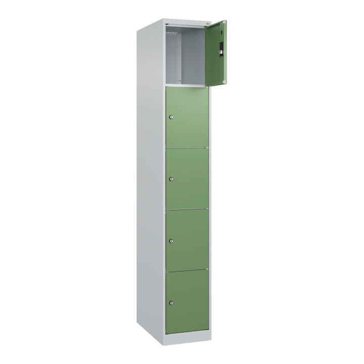 C+P Schließfachschrank Classic PLUS, 1 Abteil, 1850x300x500mm, 7035/6011 Innenhöhe Gefach oben (oberes 365 mm Front RAL 6011 Resedagrün