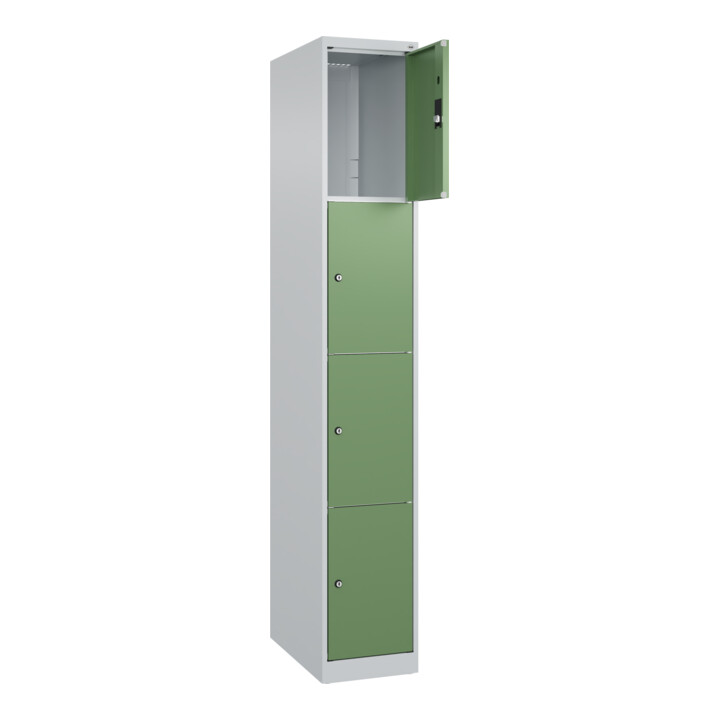 C+P Schließfachschrank Classic PLUS, 1 Abteil, 1850x300x500mm, 7035/6011 Innenhöhe Gefach oben (oberes 453 mm Front RAL 6011 Resedagrün