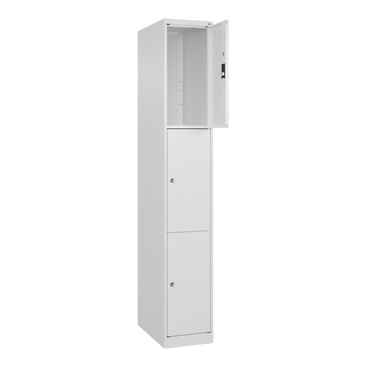 C+P Schließfachschrank Classic PLUS, 1 Abteil, 1850x300x500mm, 9016/9016 Innenhöhe Gefach oben (oberes 599 mm Front RAL 9016 Verkehrsweiß