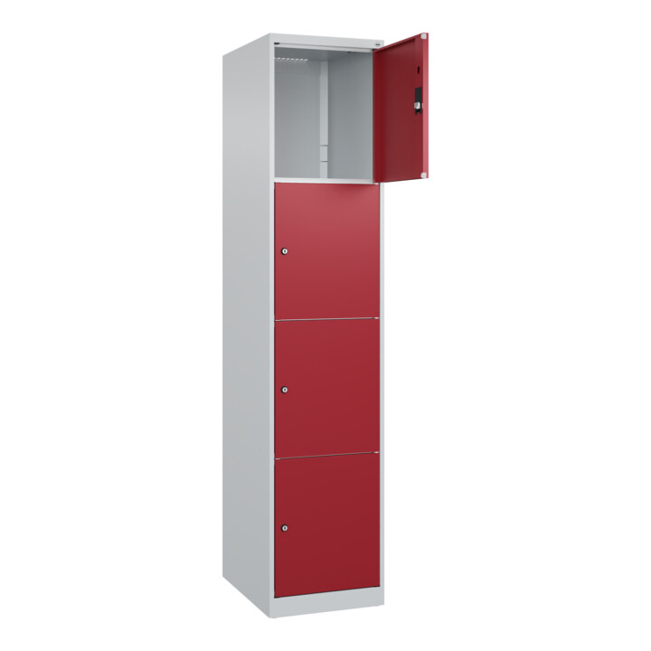 C+P Schließfachschrank Classic PLUS, 1 Abteil, 1850x400x500mm, 7035/3003 Innenhöhe Gefach oben (oberes 453 mm Front RAL 3003 Rubinrot