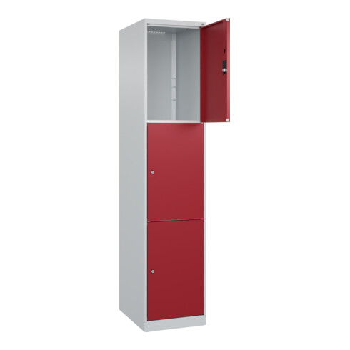 C+P Schließfachschrank Classic PLUS, 1 Abteil, 1850x400x500mm, 7035/3003 Innenhöhe Gefach oben (oberes 599 mm Front RAL 3003 Rubinrot