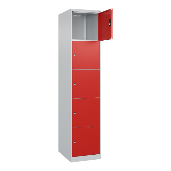C+P Schließfachschrank Classic PLUS, 1 Abteil, 1850x400x500mm, 7035/3020 Innenhöhe Gefach oben (oberes 365 mm Front RAL 3020 Verkehrsrot