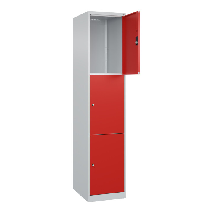 C+P Schließfachschrank Classic PLUS, 1 Abteil, 1850x400x500mm, 7035/3020 Innenhöhe Gefach oben (oberes 599 mm Front RAL 3020 Verkehrsrot