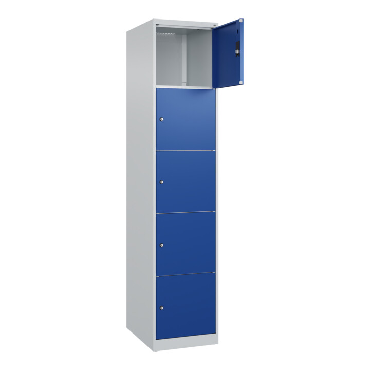 C+P Schließfachschrank Classic PLUS, 1 Abteil, 1850x400x500mm, 7035/5010 Innenhöhe Gefach oben (oberes 365 mm Front RAL 5010 Enzianblau