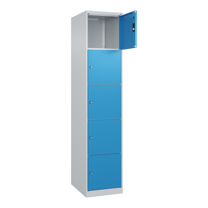 C+P Schließfachschrank Classic PLUS, 1 Abteil, 1850x400x500mm, 7035/5012 Innenhöhe Gefach oben (oberes 365 mm Front RAL 5012 Lichtblau