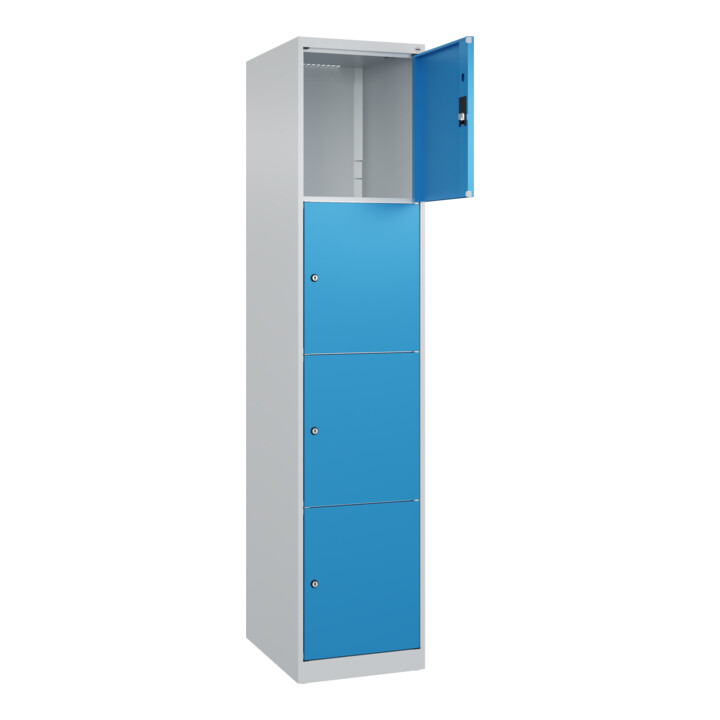 C+P Schließfachschrank Classic PLUS, 1 Abteil, 1850x400x500mm, 7035/5012 Innenhöhe Gefach oben (oberes 453 mm Front RAL 5012 Lichtblau