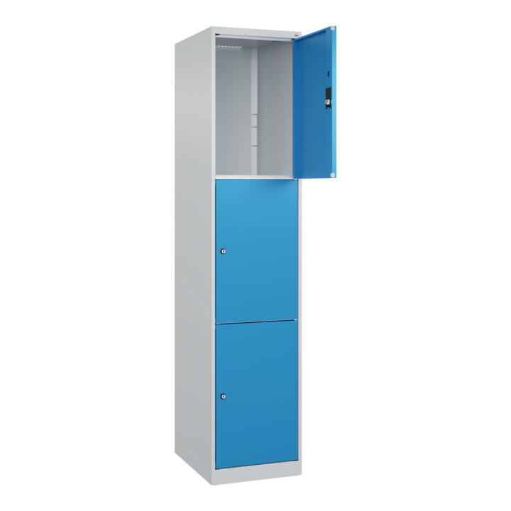 C+P Schließfachschrank Classic PLUS, 1 Abteil, 1850x400x500mm, 7035/5012 Innenhöhe Gefach oben (oberes 599 mm Front RAL 5012 Lichtblau