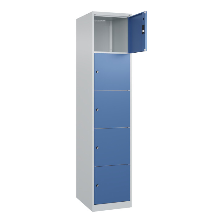 C+P Schließfachschrank Classic PLUS, 1 Abteil, 1850x400x500mm, 7035/5023 Innenhöhe Gefach oben (oberes 365 mm Front RAL 5023 Fernblau
