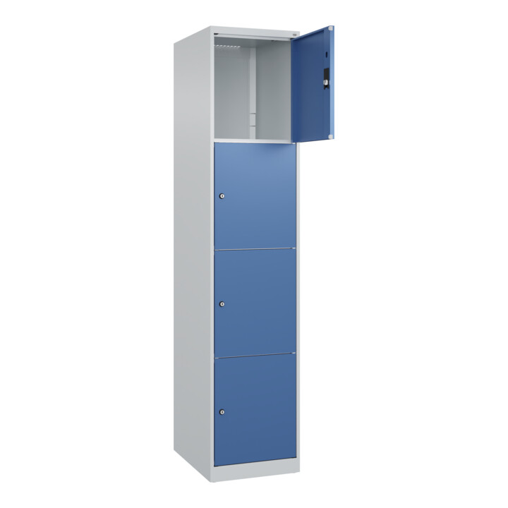 C+P Schließfachschrank Classic PLUS, 1 Abteil, 1850x400x500mm, 7035/5023 Innenhöhe Gefach oben (oberes 453 mm Front RAL 5023 Fernblau
