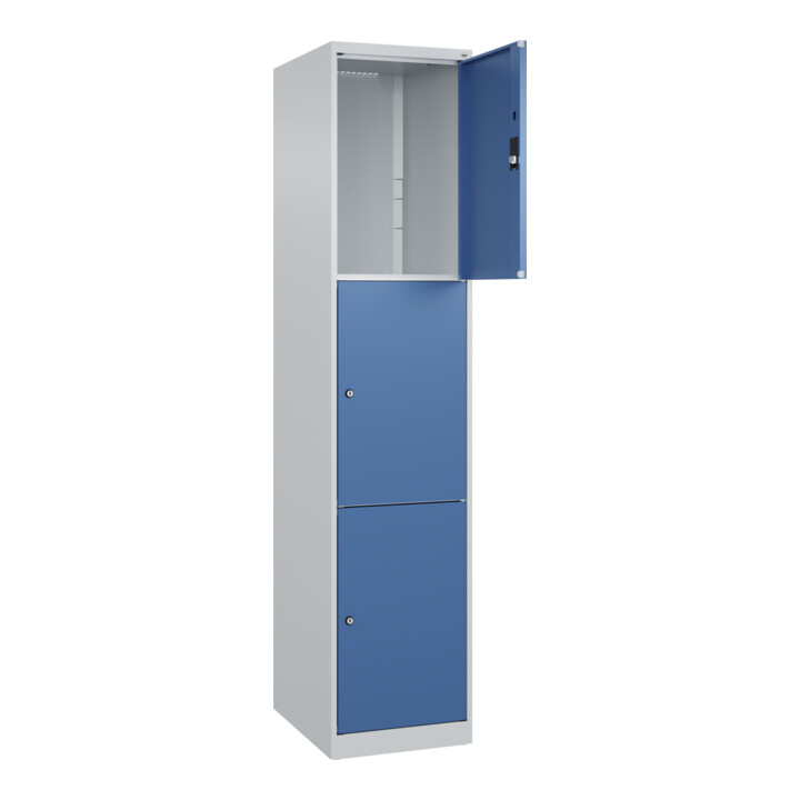 C+P Schließfachschrank Classic PLUS, 1 Abteil, 1850x400x500mm, 7035/5023 Innenhöhe Gefach oben (oberes 599 mm Front RAL 5023 Fernblau