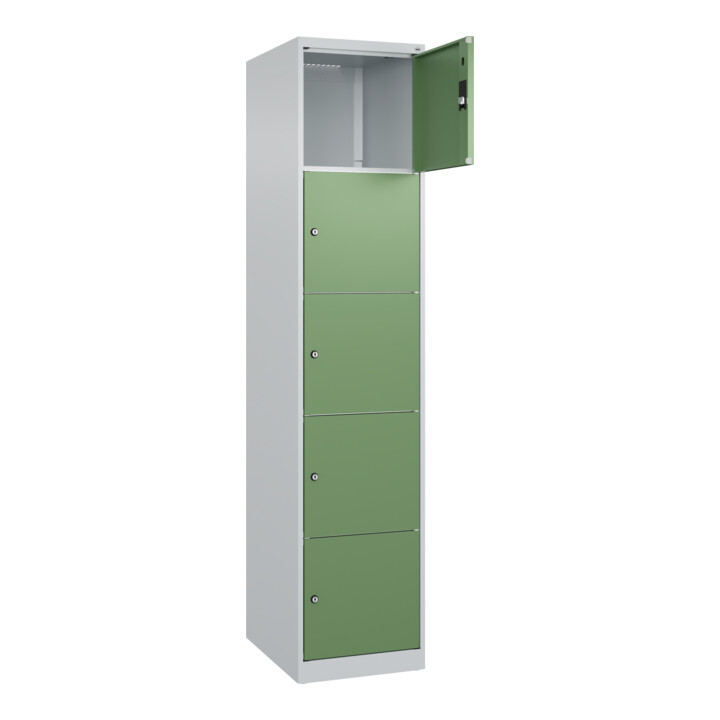 C+P Schließfachschrank Classic PLUS, 1 Abteil, 1850x400x500mm, 7035/6011 Innenhöhe Gefach oben (oberes 365 mm Front RAL 6011 Resedagrün