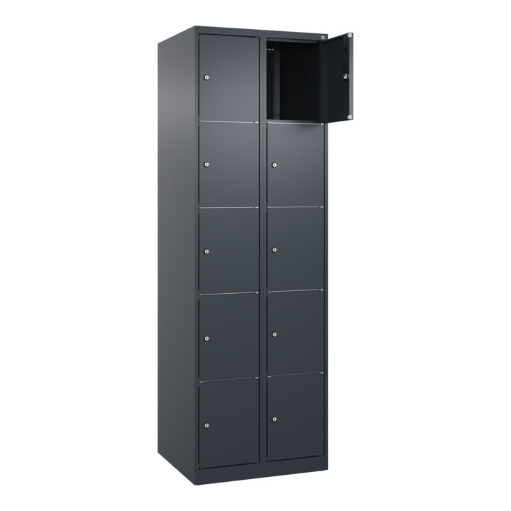 C+P Schließfachschrank Classic PLUS, 2 Abteile, 1850x600x500mm, 7016/7016 Innenhöhe Gefach oben (oberes 365 mm Front RAL 7016 Anthrazitgrau