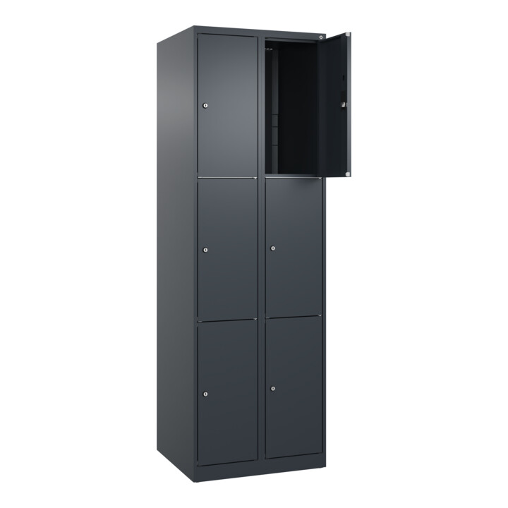 C+P Schließfachschrank Classic PLUS, 2 Abteile, 1850x600x500mm, 7016/7016 Innenhöhe Gefach oben (oberes 599 mm Front RAL 7016 Anthrazitgrau